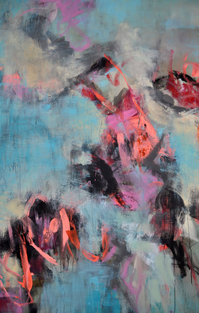 "Randvoll mit Himmel" Acryl, Pigment, Kreide, Graphit auf Roh-Leinwand H/B 160x100