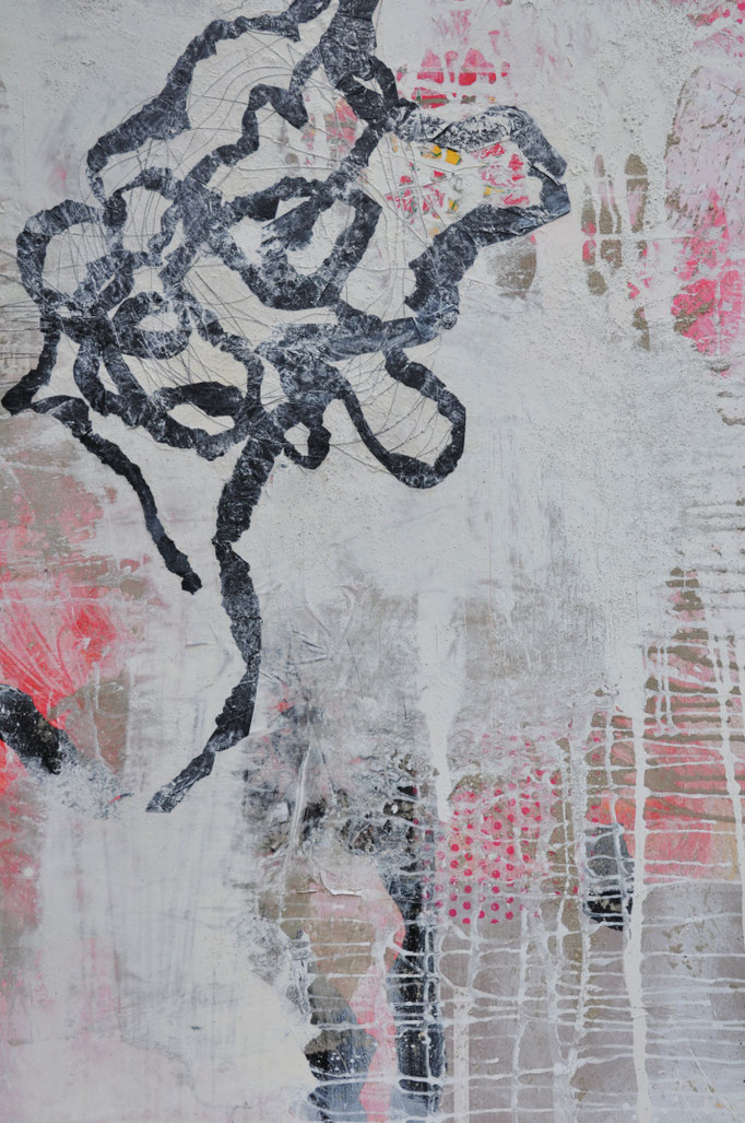 "Zweimal kam und ging der Schnee" Acryl, Pigment, Graphit, Kreide, Marmormehl, Collage auf Holzkörper H/B 120x80