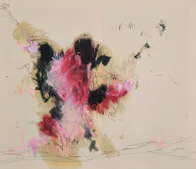 "Der Anfang einer Geschichte" Öl, Graphit, Kreide, Naht auf Roh-Leinwand H/B 85x100