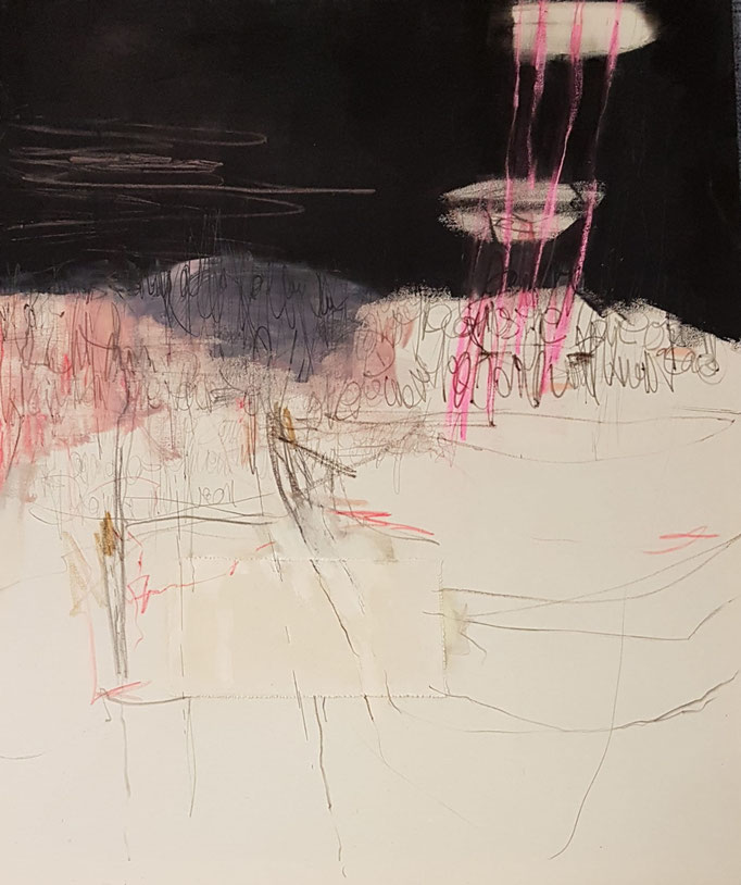 "Lichtfein" Acryl, Pigment, Graphit, Kreide auf Roh-Leinwand H/B 120x100
