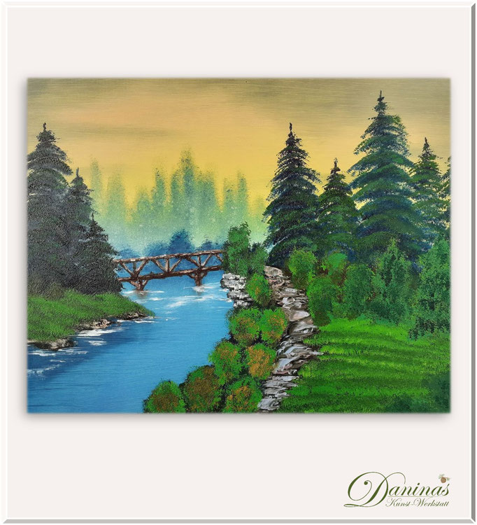 Landschaftsbild gemalt - Der reißende Fluss