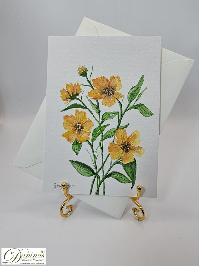 Geburtstagsgrußkarte Aquarellbild mit gelben Blumen