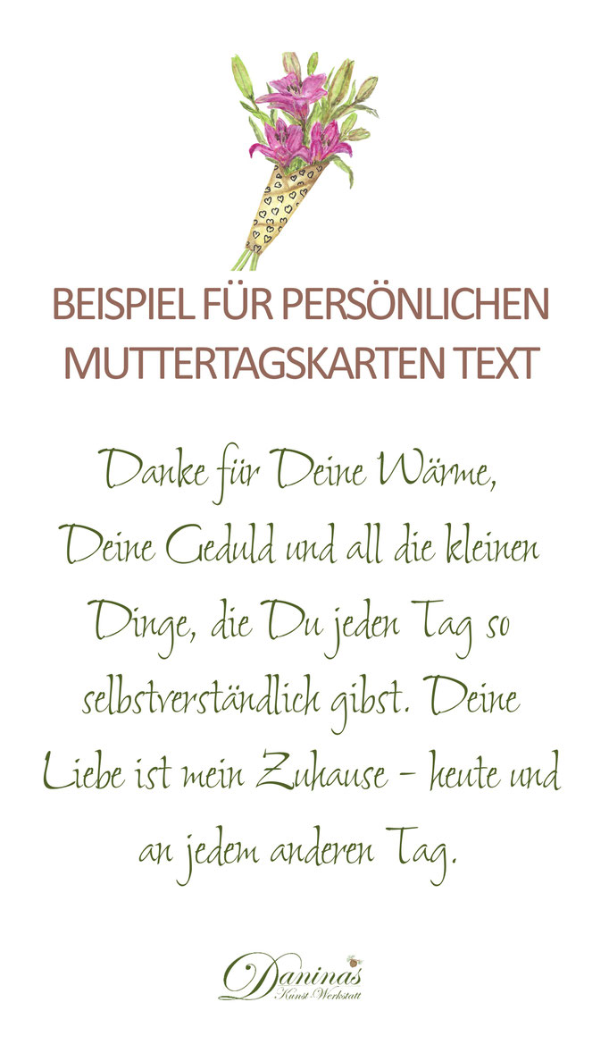 Persönlicher Muttertagskarten Text Danke für Deine Wärme, Deine Geduld und all die kleinen Dinge, die Du jeden Tag so selbstverständlich gibs