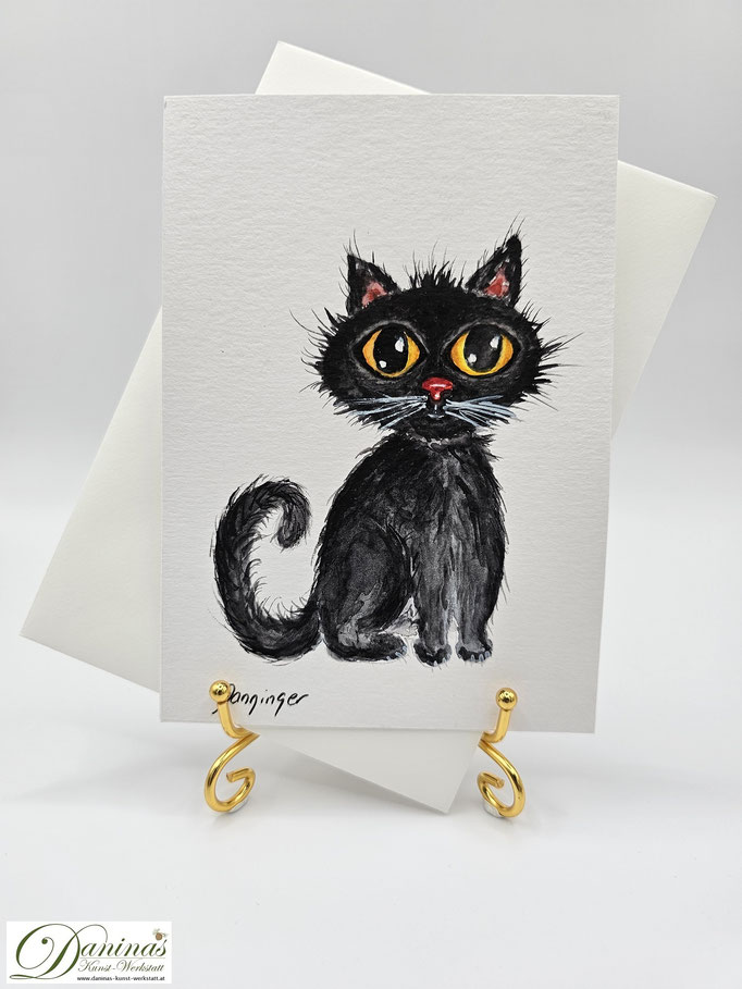 Geburtstagskarte handgemalt Schwarze Katze