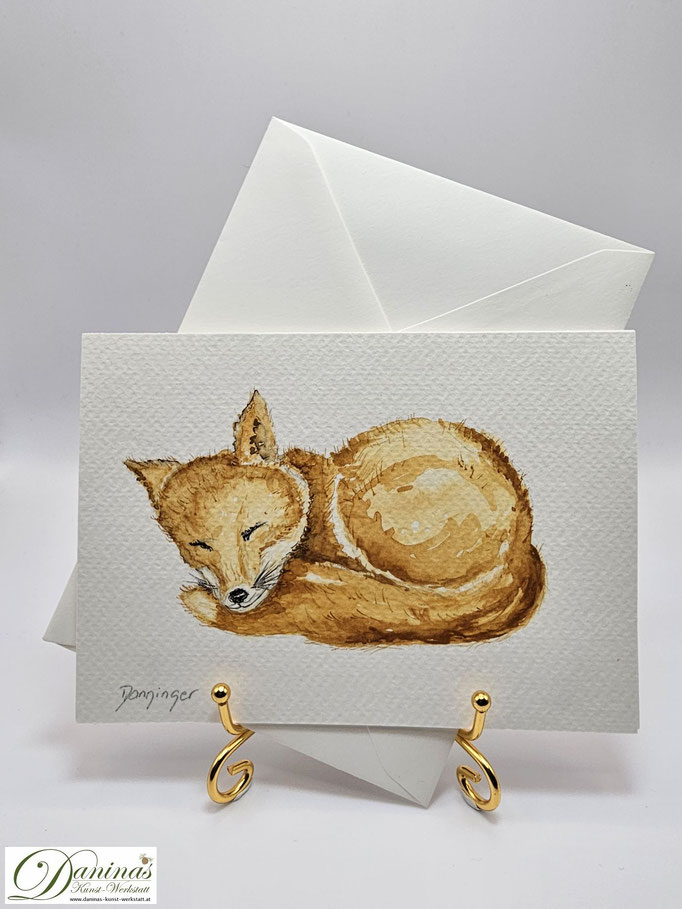Aquarell Geburtstagskarte Schlafender Fuchs