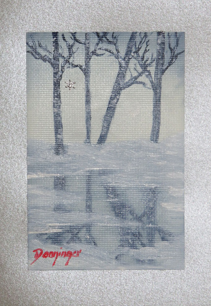 Grußkarte mit original Ölbild, Winterlandschaft