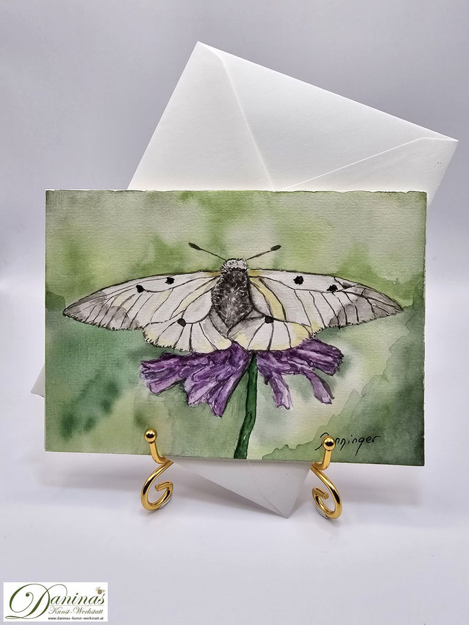 Geburtstagsgrußkarte Aquarell Schmetterling Schwarzer Apollo