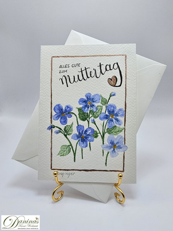 Muttertagskarte Aquarell Veilchen mit "Alles Gute zum Muttertag"-Handlettering