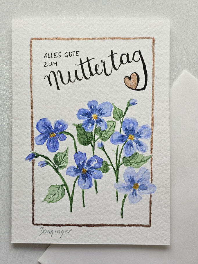 Muttertagskarte Aquarell Veilchen mit "Alles Gute zum Muttertag" Handlettering