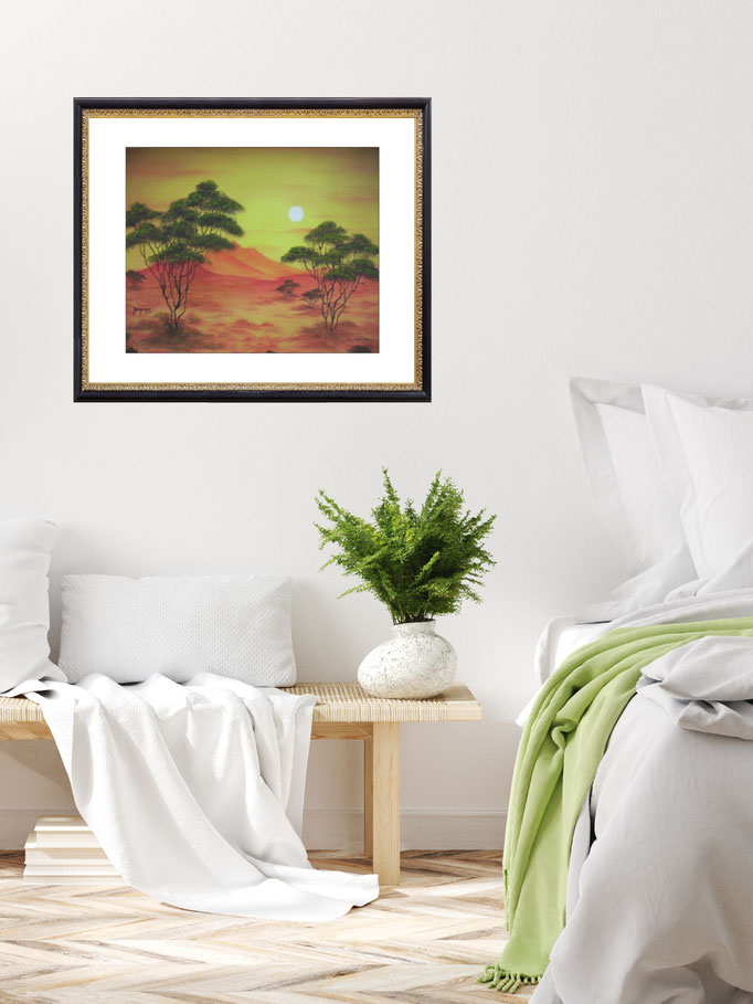Ölbild 'Sonnenuntergang in Afrika' in Schlafzimmer
