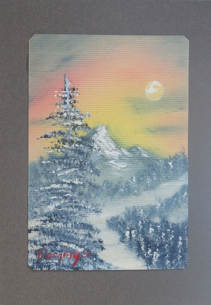 Außergewöhnliche Weihnachtskarte gemalt - original Ölbild "Bergmassiv", Winterlandschaft