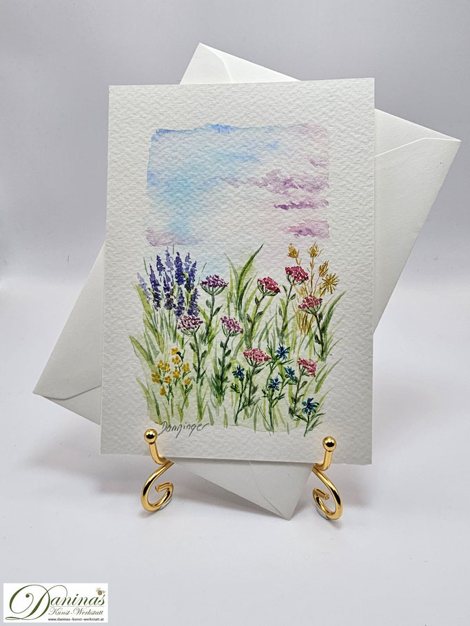 Geburtstagsgrußkarte gemalt Blumenwiese