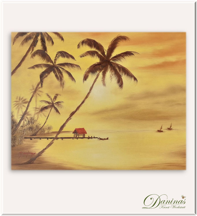 Landschaftsbild gemalt - Hawaii Palmen am Strand