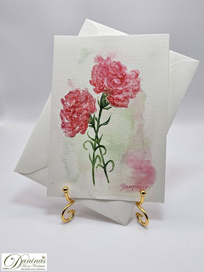 Geburtstagsgrußkarte Aquarell Nelken