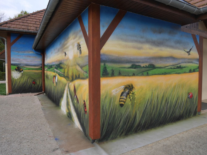 fresque murale paysage, jardin ,campagne à Chamesson (21) par Coron Thibaud