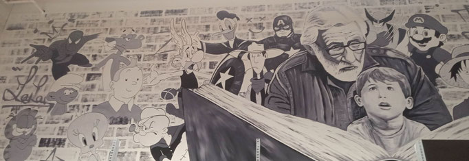 street art urbain graffiti (personnages célèbres) pour Leclerc à Tonnerre, Coron