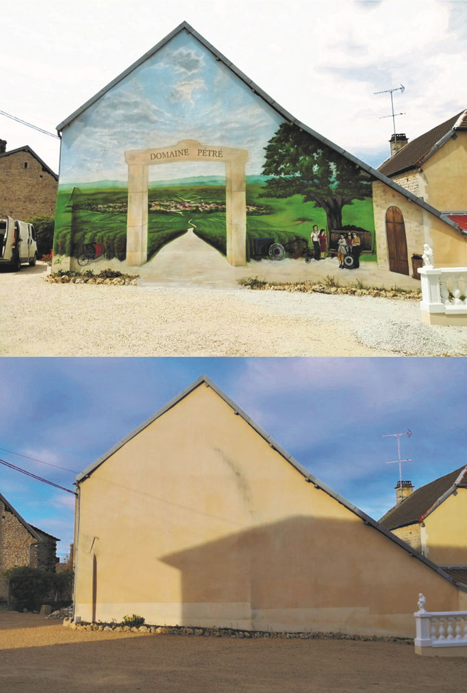 photo d'une fresque en trompe-l'oeil, Essoyes (Champagne), Coron Thibaud