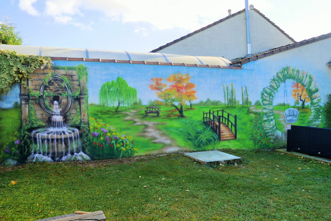 fresque trompe-l'oeil représentant un paysage à Châtillon-sur-seine, Coron Thibaud