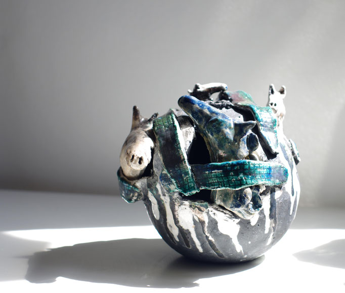 Horses_Base per Lampada_15x15x18 cm_Tecnica Raku