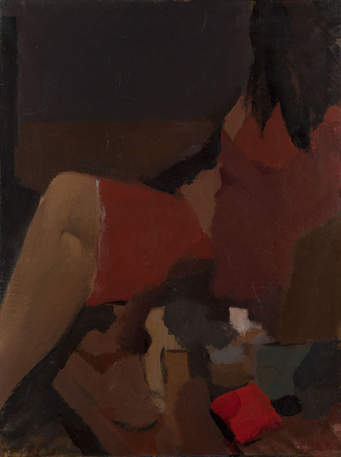 FIGURA FEMMINILE SEDUTA. tecnica mista su tela cm80x60  firmato sul verso 
