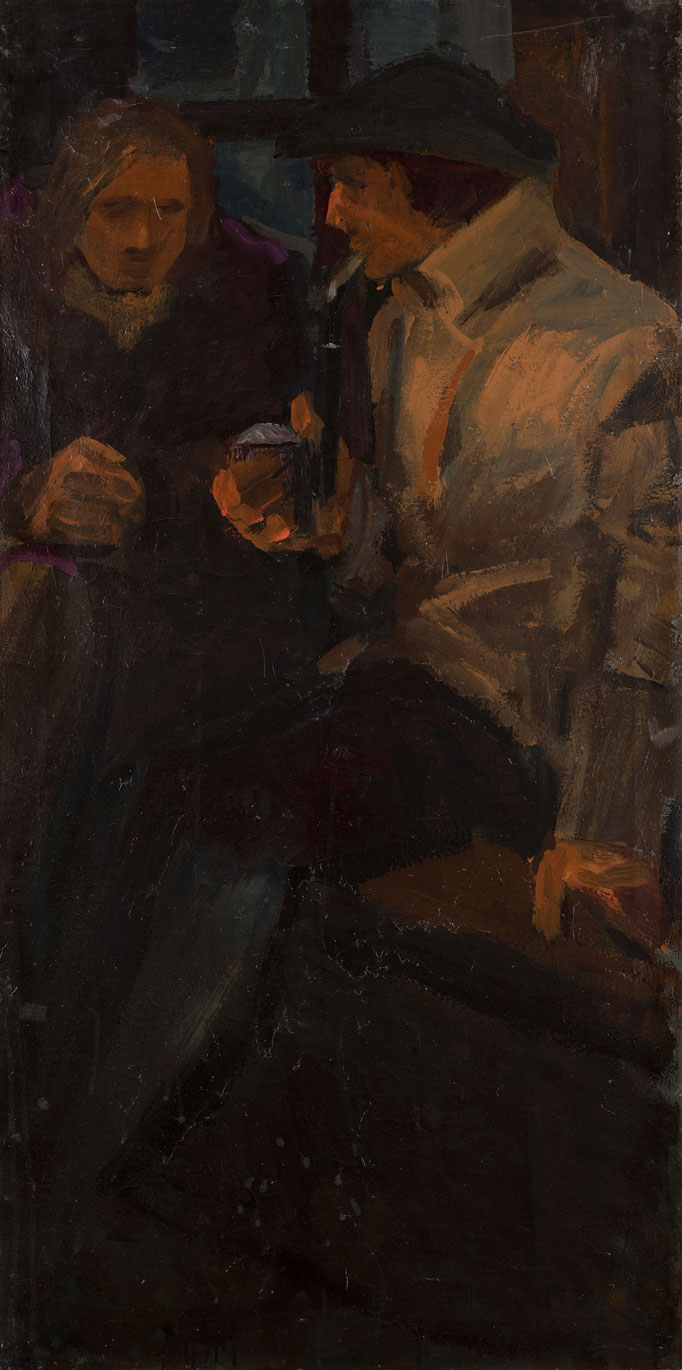 UOMO CON PIPA. tecnica mista su tela - cm 120x60 