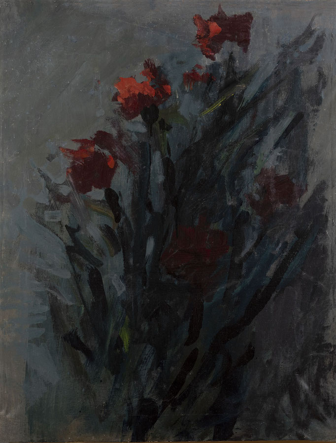 GAROFANI ROSSI. tecnica mista su tela cm 80x50 firmato sul verso 