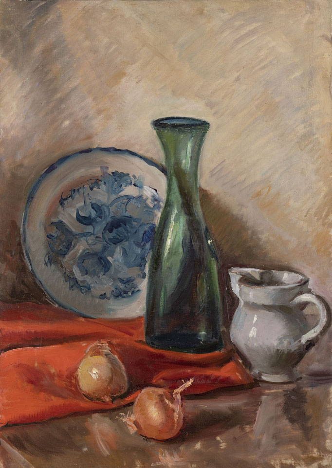 NATURA MORTA CON TELO ARANCIONE. tecnica mista su tela cm 70x50 