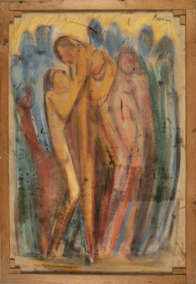 verso_CROCEFISSIONE. tecnica mista su tela cm 70x100 firmato sul verso con bozzetto a pastello 
