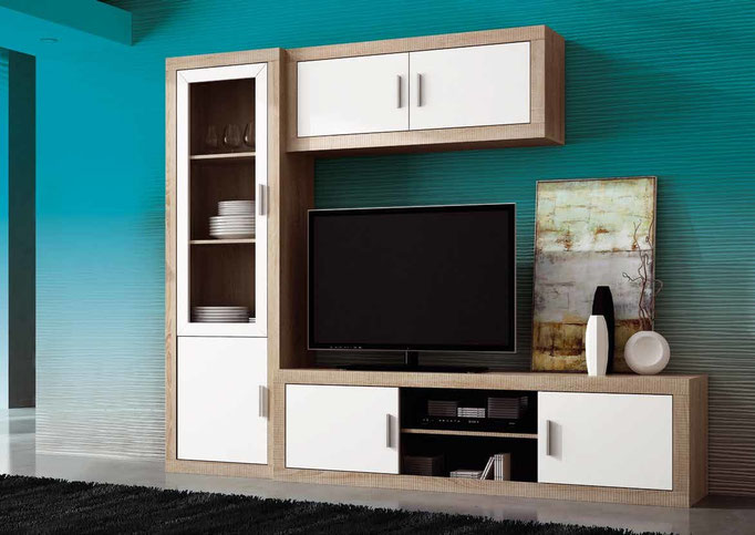 Composición  salón 240cm. Combinado en color cambria-blanco. Precio:370€ COD.LA02. Precio valido para recogida en tienda en formato kit.