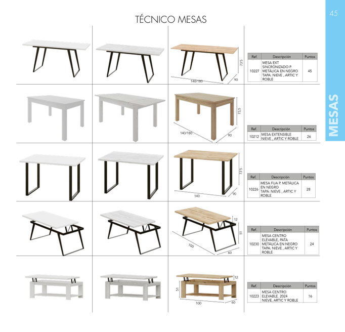 MESA EXT.SINCRO.PATA METAL NEGRO 140/180 IMPORTE: 364€/ MESA EXT. MELAMINA IMPORTE 210€/MESA FIJA PATA METAL NEGRO IMPORTE: 226€
