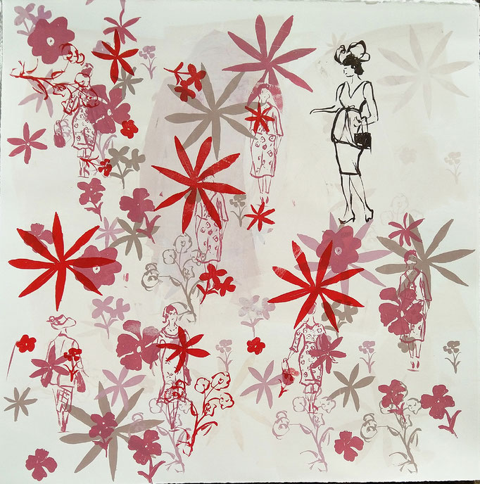 Série "Jardin de femmes jardin de fleurs" Sérigraphie originale en un seul exemplaire 60cmx60cm