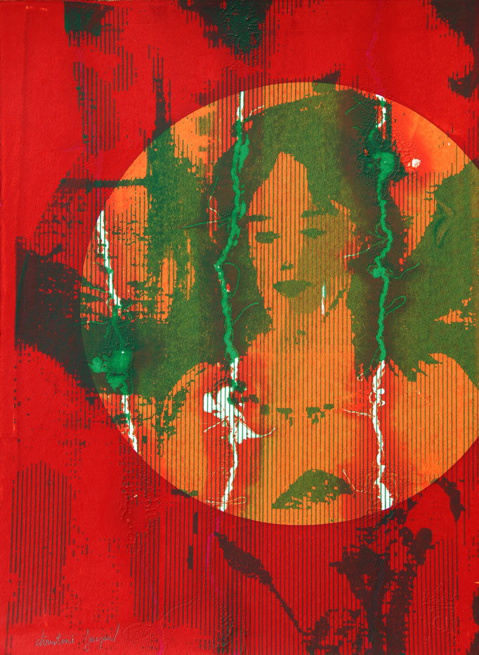 Sérigraphuie originale rouge orange et verte 38cm x28cm