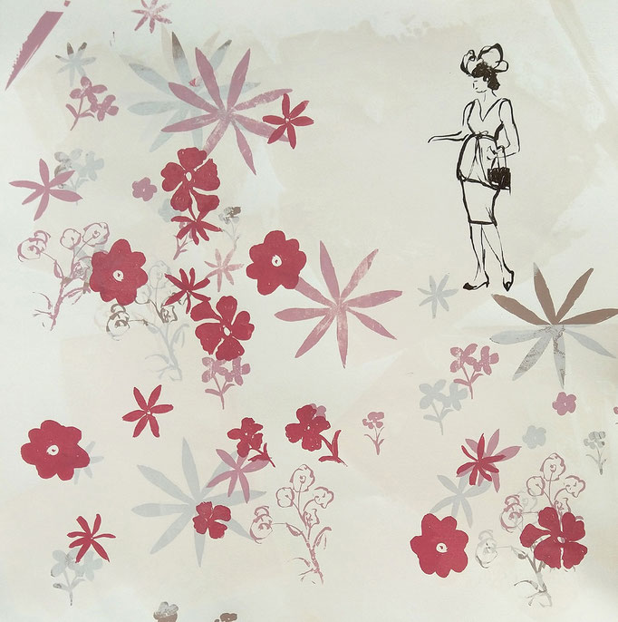 Série "Jardin de femmes jardin de fleurs" Sérigraphie originale en un seul exemplaire 60cmx60cm