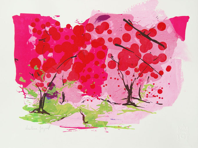 Sérigraphie originale de cerisiers en fleurs