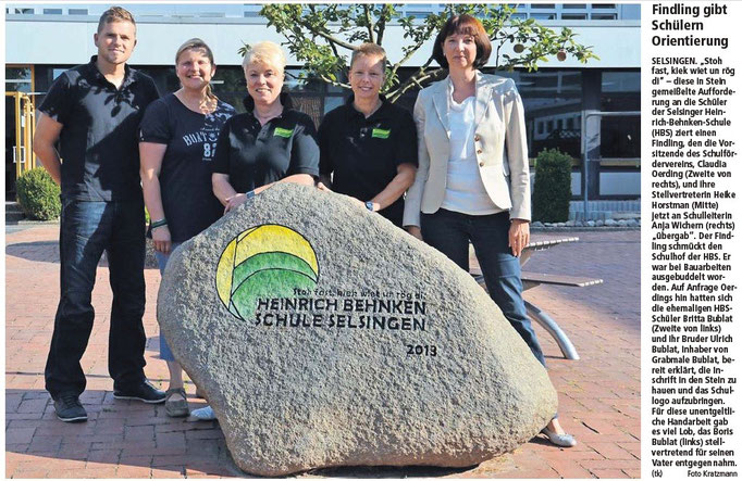 Findling für die Heinrich- Behnken-Schule-Selsingen 2013