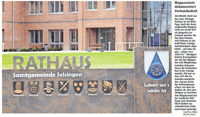 Rathaus Selsingen - Wappenstein dokumentiert Verbundenheit - Grabmale Bublat 