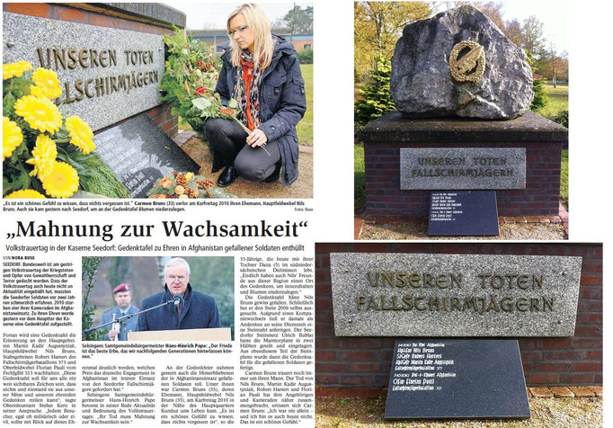 „Mahnung zur Wachsamkeit“ - Volkstrauertag in der Kaserne Seedorf: Gedenktafel zu Ehren in Afghanistan gefallener Soldaten enthüllt