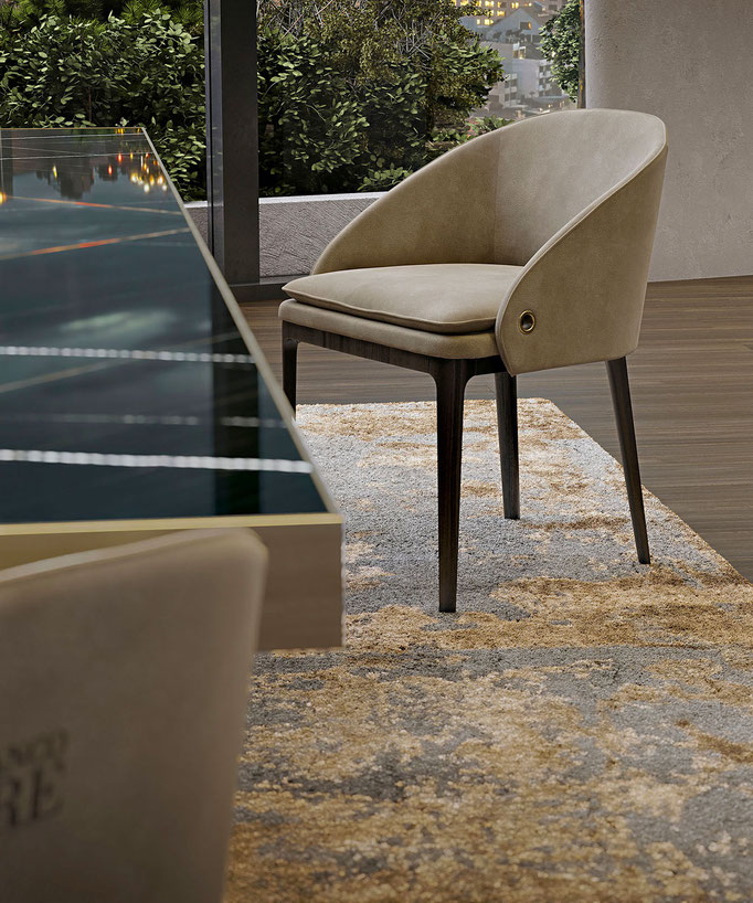 Rio chair designed by Luca Tornaghi for Gianfranco Ferré Home, upholstered dining chair with slim wooden frame