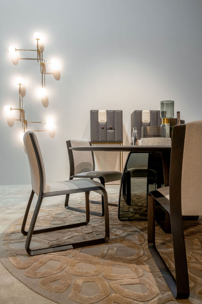 Wynwood chair designed by Luca Tornaghi for Gianfranco Ferré Home, upholstered dining chair with cantilever structure
