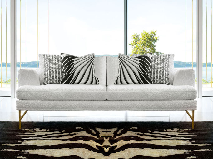 Madinari sofa designed by Luca Tornaghi for Roberto Cavalli Home, upholstered sofa with rounded perimeter frame and continuous seat profile