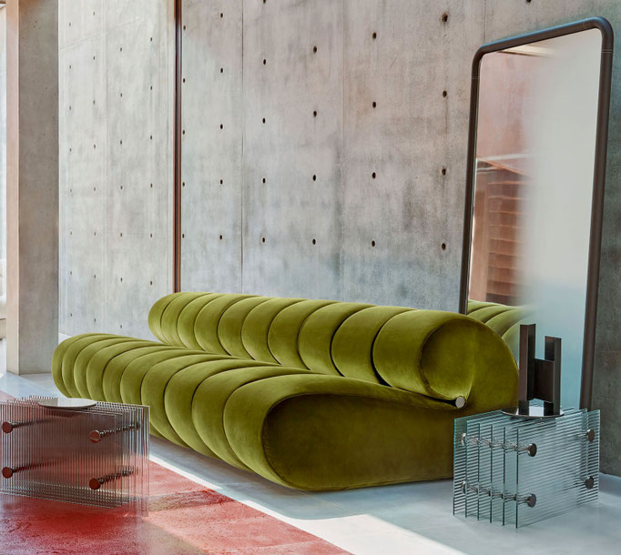 Haaga sofa designed by Luca Tornaghi for Gianfranco Ferré Home, upholstered sofa with rounded modular volumes