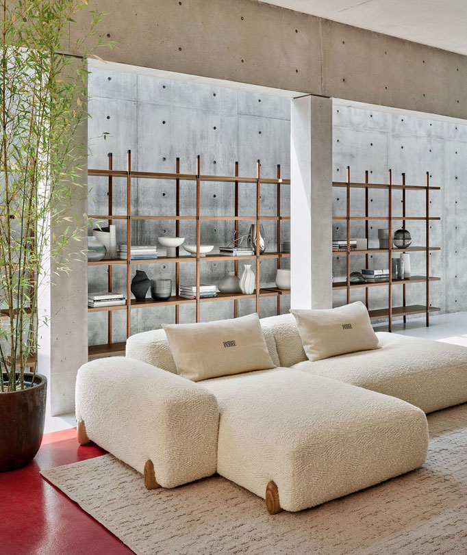 Kaunas sectional sofa designed by Luca Tornaghi for Gianfranco Ferré Home, modular sectional sofa with low sculptural volumes