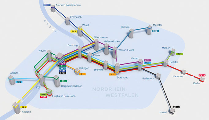 Bahnnetzplan um den Flughafen Düsseldorf