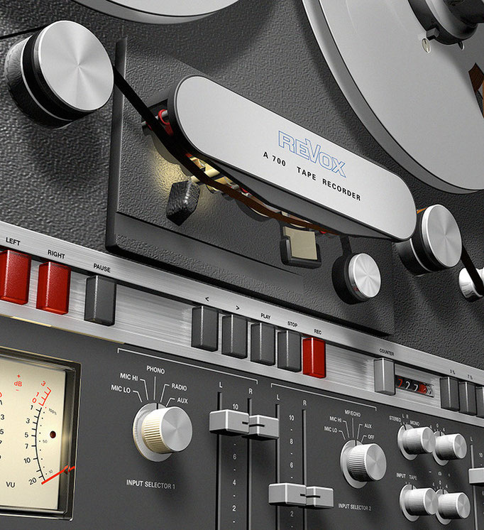3D Illustration (CloseUp) einer ReVox A700 Tonbandmaschine