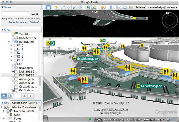Interaktive Indoormap für Google Earth in 3D (experimentell)