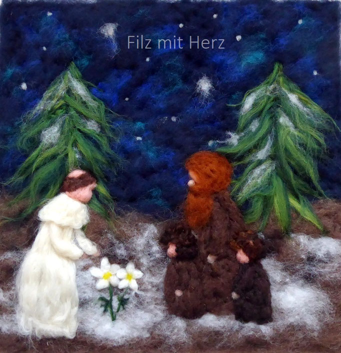 WOLLBILD LEGENDE VON DER CHRISTROSE - FILZ MIT HERZ WOLLBILDER FILZBILDER