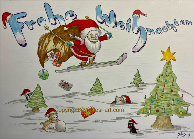 "Weihnachtskarte"...Copic, Buntstifte 2023 (21 cm x 29,7 cm)