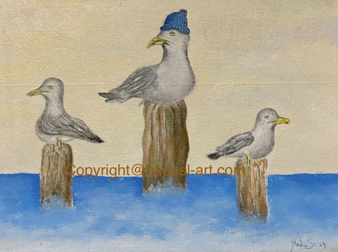 "Möwen"...Acryl auf Leinwand 2024 (18x24cm)