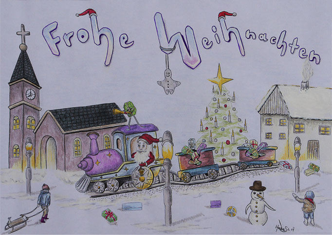 "Weihnachtskarte"...Bunt-, Copic/Touchstifte 2017  (21 cm x 29,7 cm)