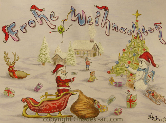 "Weihnachtskarte"...Bunt-, Copic/Touchstifte auf Papier 2013  (21 cm x 29,7 cm)